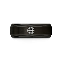 women's tungsten wedding band – black tungsten globe grid wedding band