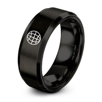 comfort fit tungsten ring – black tungsten globe grid ring