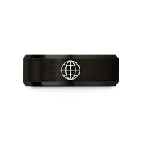 tungsten bands for her – black tungsten globe grid wedding band