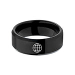 tungsten rings for her – black tungsten globe grid wedding band
