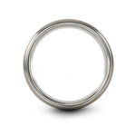 women's tungsten wedding band – globe grid engraving on gray tungsten wedding band