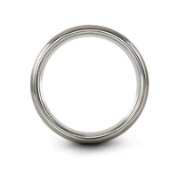 women's tungsten wedding band – globe grid engraving on gray tungsten wedding band