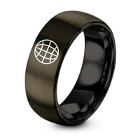 Tungsten Carbide Rings for Women – gunmetal & black tungsten globe grid ring