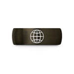 comfort fit tungsten ring – gunmetal & black tungsten globe grid wedding band
