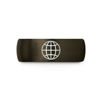 comfort fit tungsten ring – gunmetal & black tungsten globe grid wedding band