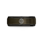 comfort fit tungsten ring – gunmetal & black tungsten globe grid wedding band