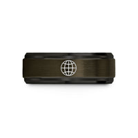 comfort fit tungsten ring – gunmetal & black tungsten globe grid wedding band