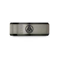 women's tungsten wedding band – black & blue & gray tungsten triquetra seal circle wedding band