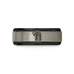 engraved wedding bands – black & gray tungsten chai symbol wedding band