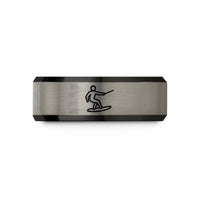 men women tungsten bands – black & blue & gray tungsten wakeboarder silhouette wedding band