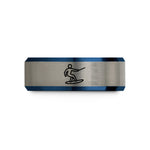 unisex tungsten wedding band – black & blue & gray tungsten wakeboarder silhouette wedding band
