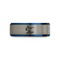 unisex tungsten wedding band – black & blue & gray tungsten wakeboarder silhouette wedding band