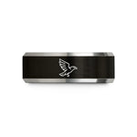 engraved rings for him – black & gray tungsten eagle flight wedding band
