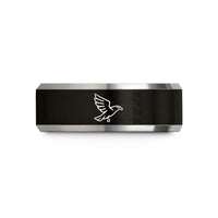 engraved rings for him – black & gray tungsten eagle flight wedding band