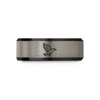engraved rings for him – black & grey tungsten eagle flight wedding band