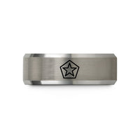 mens tungsten wedding band – black & grey tungsten stars pentagon wedding band