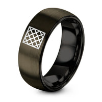 Tungsten Carbide Rings Sets – gunmetal & black tungsten diagonal lattice ring
