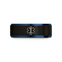 black tungsten ring set – black & blue tungsten life ems wedding band