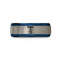 comfort fit ring bands – blue & gray tungsten pendulum wedding band