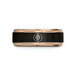custom engraved rings her – black & rose gold tungsten willow leaf circle wedding band