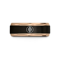 custom engraved rings her – black & rose gold tungsten willow leaf circle wedding band