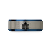 matching couple rings – blue & silver tungsten brandenburg gate wedding band