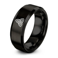 engraved tungsten ring couple – black tungsten celtic triskelion knot ring