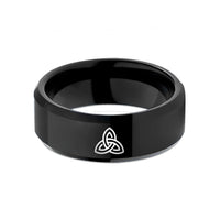 engraved tungsten ring couple – black tungsten celtic triskelion knot wedding band