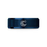 engraved tungsten promise ring – black & blue tungsten great wave sun wedding band