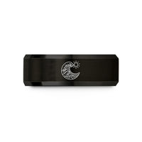 women's tungsten wedding band – black tungsten great wave sun wedding band