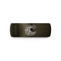 engraved tungsten promise ring – gunmetal & black tungsten great wave sun wedding band