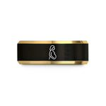 wedding band for her – black & gold tungsten pregnant belly silhouette wedding band