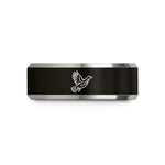 tungsten ring for her – black & grey tungsten ruffed grouse flight wedding band
