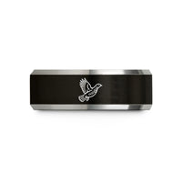 tungsten ring for her – black & grey tungsten ruffed grouse flight wedding band