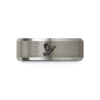 women's tungsten wedding band – black & gray tungsten ruffed grouse flight wedding band