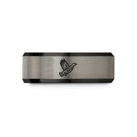tungsten ring for her – black & gray tungsten ruffed grouse flight wedding band