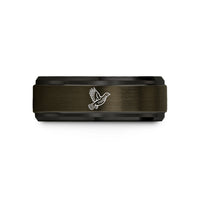 tungsten promise ring her – gunmetal & black tungsten ruffed grouse flight wedding band