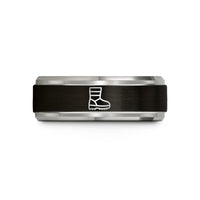 men's tungsten rings simple – black & blue & silver tungsten moon boot print wedding band