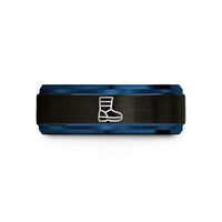 tungsten promise rings couples – black & blue tungsten moon boot print wedding band
