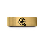 custom engraved tungsten ring – gold tungsten hibiscus flower wedding band