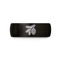 black tungsten him ring – black & rose gold tungsten spruce cone wedding band