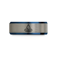 men's tungsten wedding band – black & blue & grey tungsten water drop ripple wedding band