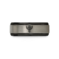 engraved tungsten rings her – black & gray tungsten archangel zadkiel dagger wedding band