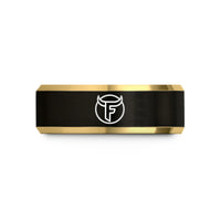 women's tungsten wedding band – black & gold tungsten horn symbol wedding band