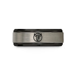 women's tungsten wedding band – black & gray tungsten horn symbol wedding band
