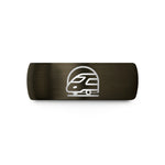 wedding band for her – gunmetal & black tungsten train badge wedding band