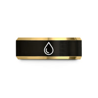 engraved tungsten rings her – black & gold tungsten water droplet wedding band