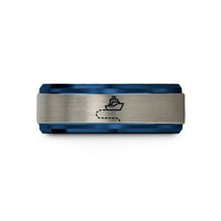 tungsten wedding bands men – blue & grey tungsten ship route dashes wedding band