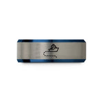 his hers wedding bands – blue & gray tungsten ship route dashes wedding band