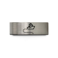 his hers wedding bands – blue & silver tungsten ship route dashes wedding band